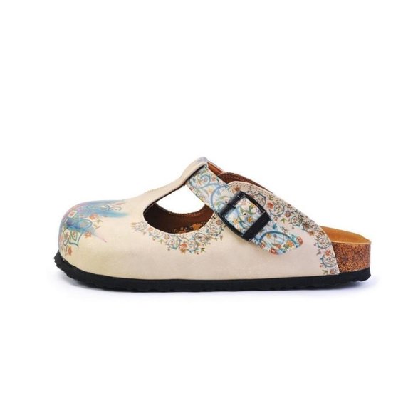 SOLD OUT - Goby Shoes - White & Blue Floral T-Strap Mule - Picture 3 of 5